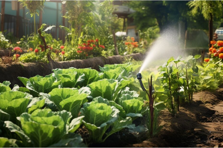 Un potager urbain florissant avec un système d'irrigation